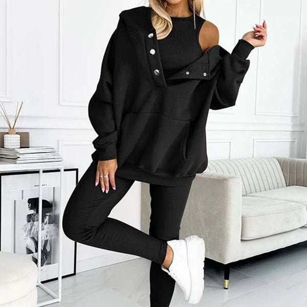 Elena – Set Comodo 3 Pezzi (Gilet + Felpa con Cappuccio + Pantaloni)