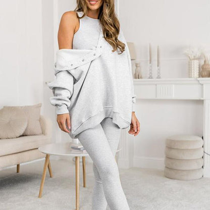 Elena – Set Comodo 3 Pezzi (Gilet + Felpa con Cappuccio + Pantaloni)